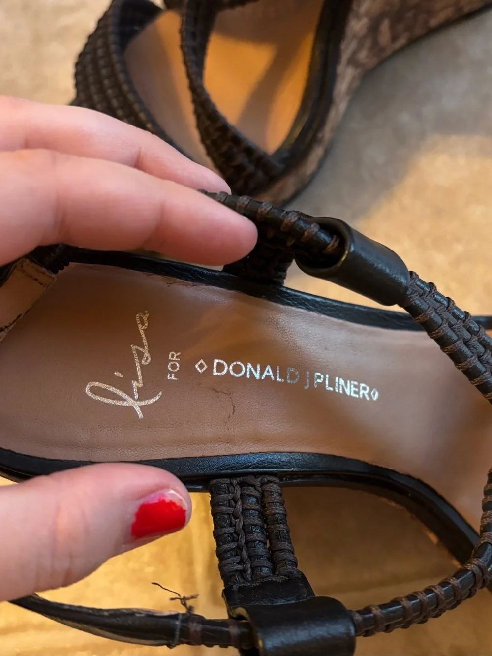 Donald J. Pliner Black Braided Cork Wedge Sandals